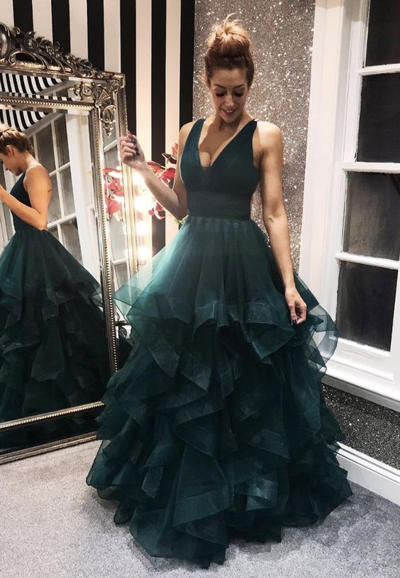 green tulle prom dress, evening dress, formal dress cg7797