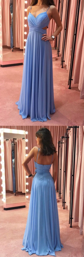 Blue chiffon long prom dress blue chiffon evening dress cg7815