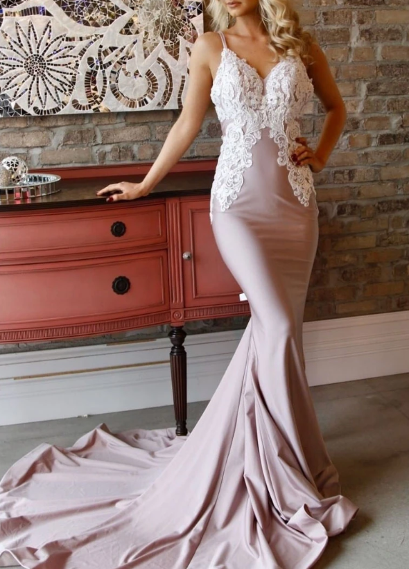 Pink mermaid lace long prom dress pink lace formal dress cg7819