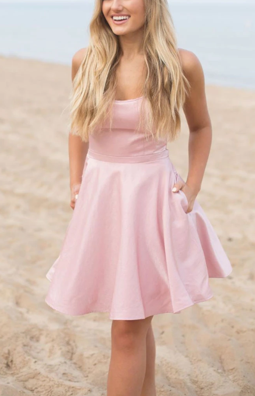 Simple pink satin short party dress pink homecoming dress cg7820
