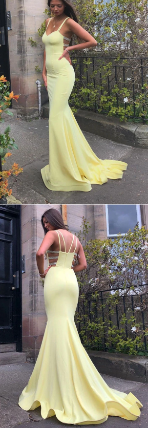 Simple sweetheart yellow satin long prom dress yellow formal dress cg7821