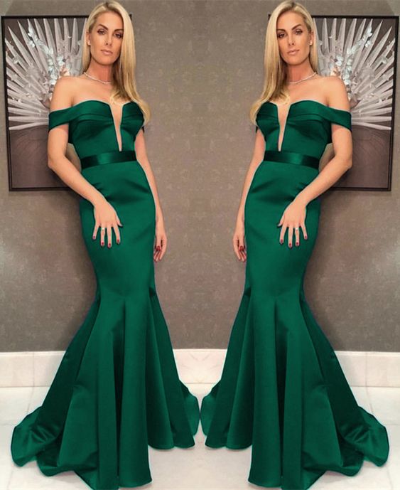 Sexy Off The Shoulder Long Satin Mermaid Evening prom Dresses cg7864