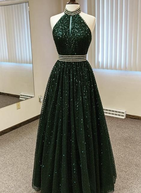 long prom dress Green sequins long prom dress evening dress cg7912