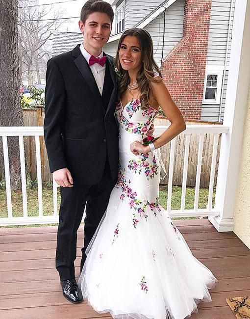 Prom Dresses Ball Gown, White sweetheart neck tulle lace applique mermaid long prom dress cg8048