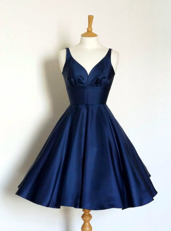 Navy blue Short Fashion Party Dress V neck A Line Dress Backless Homecoming Dresses cg8102