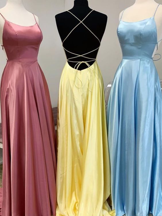 2020 A-line long prom dress with lace up back and spaghetti straps cg8128