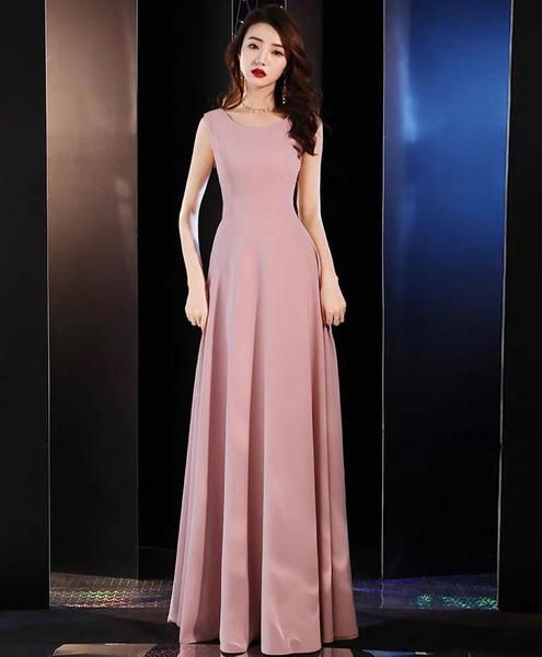 Pink satin long prom dress pink long evening dress cg8136