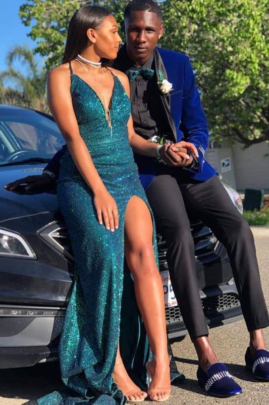 Glamous Halter Sleeveless Black Long Prom Dresses 2020 cg8320