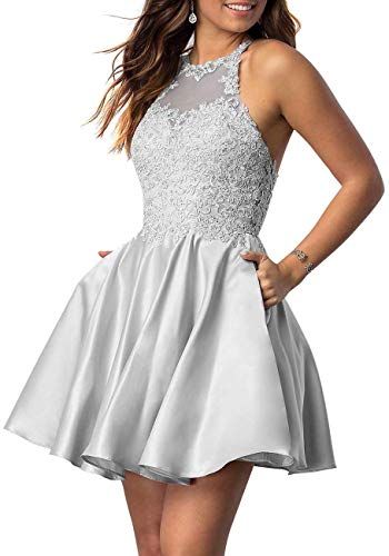 Halter Sleeveless Applique Beaded Short Homecoming Dresses Pockets cg8336
