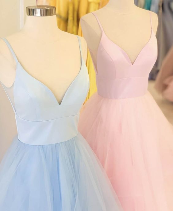 Cute v neck tulle long prom dress evening dress cg8371
