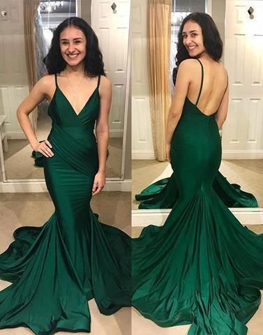 Green v neck long prom dress #mermaid evening dress cg8383
