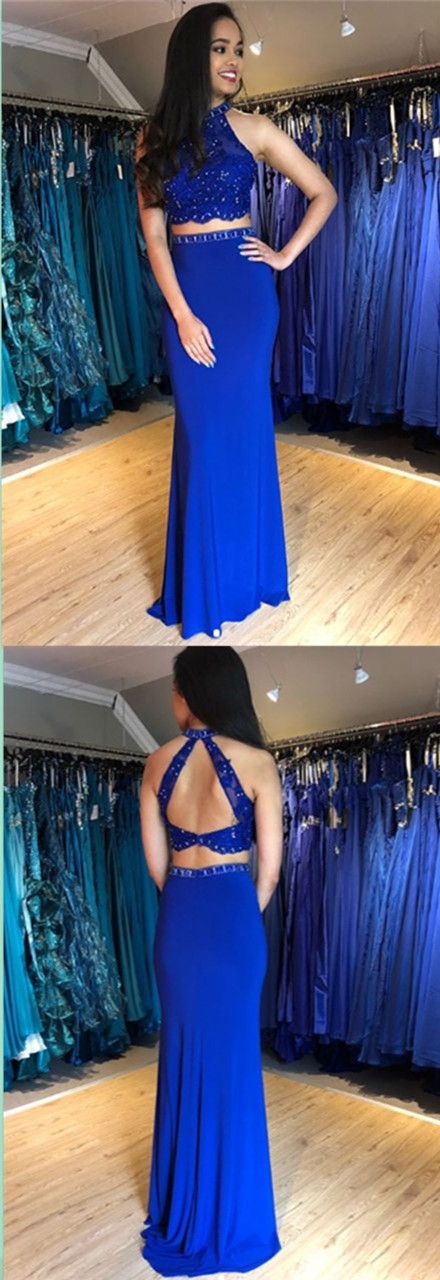 Royal Blue Two Pieces Beaded Prom Dress Long Evening Dresses cg8392