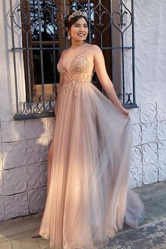 stunning beaded long prom dresses, chic blush prom gowns, a line prom dresses cg8415