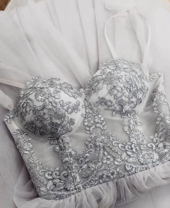 Gray Tulle Lace Long Prom Dress cg8421