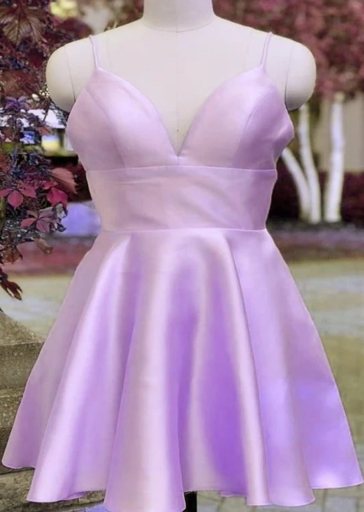 Cute Short Lavender Straps Satin Party Dress, Homecoming Dress cg8436