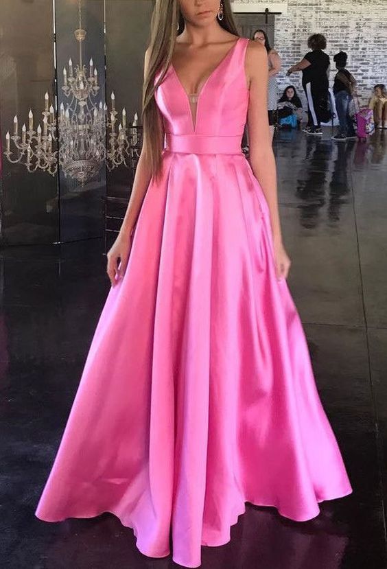 V NECK LIGHT FUCHSIA LONG PROM DRESSES EVENING GOWNS FOR WOMEN cg8456