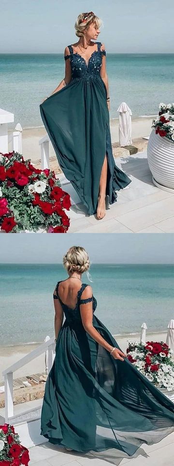 Simple Off Shoulder Lace Dark Green Prom Dresses cg8533