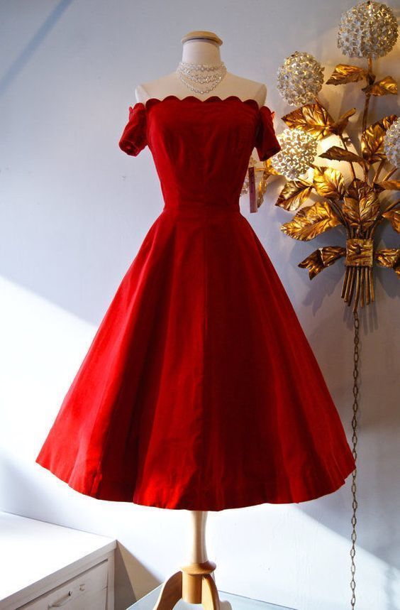 Short Party Dresses Tea Length Vintage Red Satin Homecoming Dresses cg8534