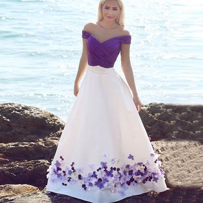 Purple Prom Gowns,Chiffon Party Dresses,Formal Prom Dresses With Handmade Flowers cg8543