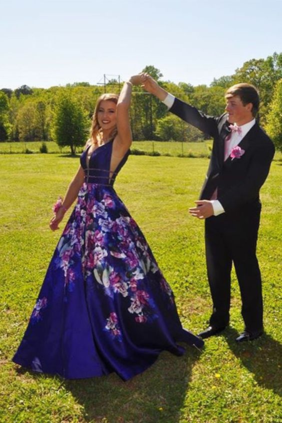 Floral Prom Dresses, Royal Blue Prom Dress cg8564