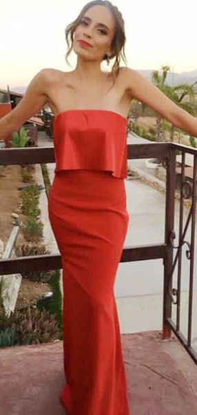 Elegant Sheath Strapless Red Satin Custom Long Prom Dresses cg8579
