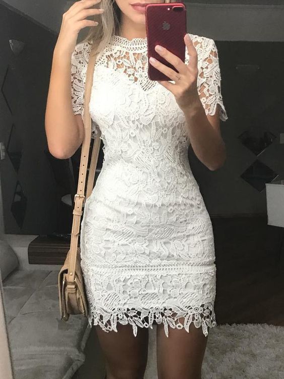 2020 Homecoming dress See Through Lace Crochet Bodycon Mini Dress cg8586