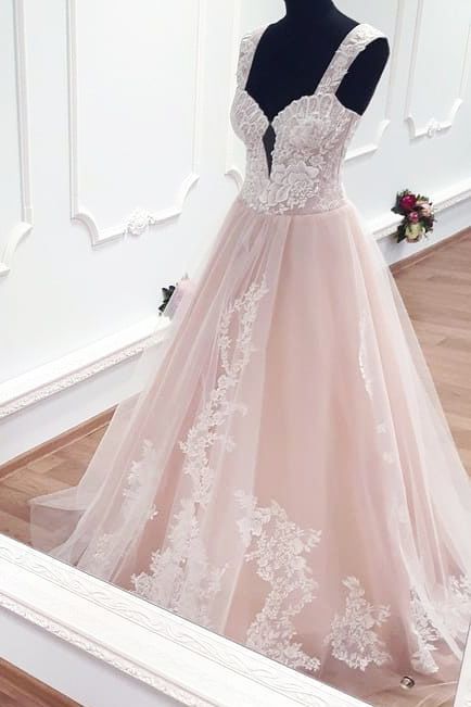 Charming Pink Appliques Tulle Prom Dress, Elegant Formal Evening Dresses cg8643