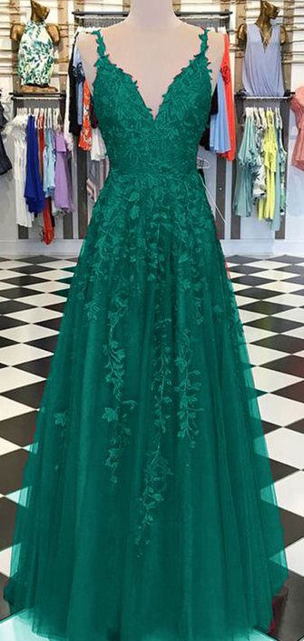 Chic A-line Prom Dress Spaghetti Straps Applique Prom Dresses Evening Dress cg8699