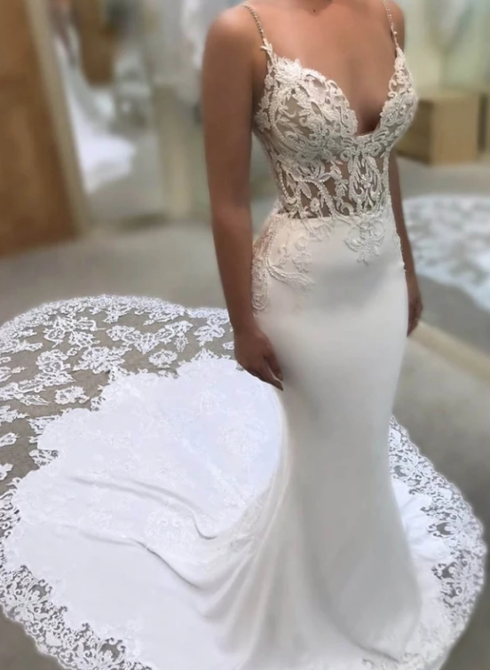 White lace long prom dress mermaid evening dress cg8762