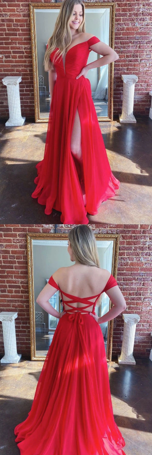 Simple red sweetheart chiffon long prom dress red evening dress cg8772