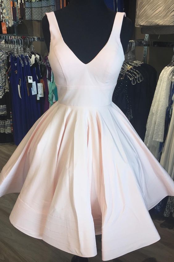 V Neck Short Light Pink Party Dress Homecoming Dress cg8789