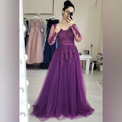 Long Sleeves Purple Long Formal Dress prom party dresses cg8817