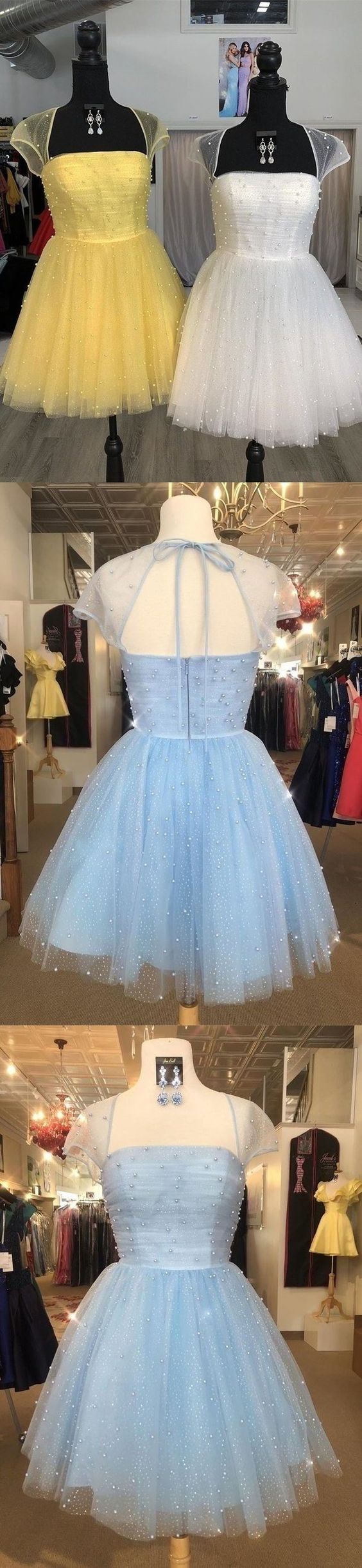 Sparkle Beaded Cap Sleeves Tulle Homecoming Dress Sweet 16 Dresses cg8833