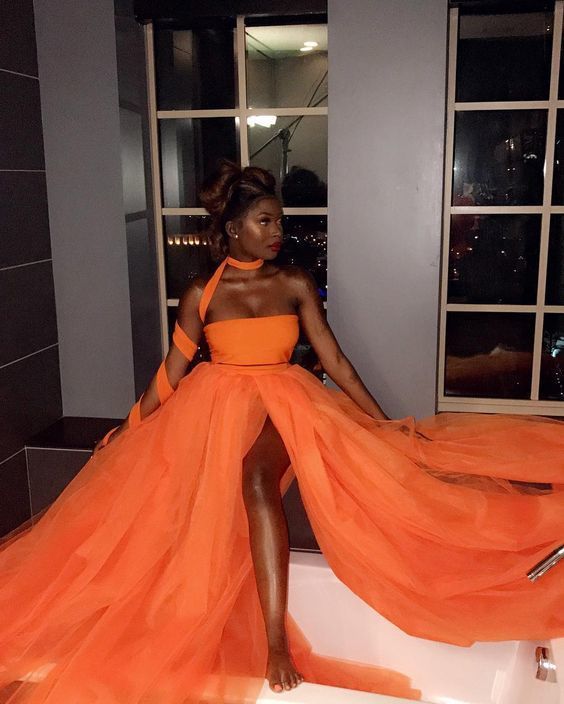 Orange Tulle Prom Dress cg8892