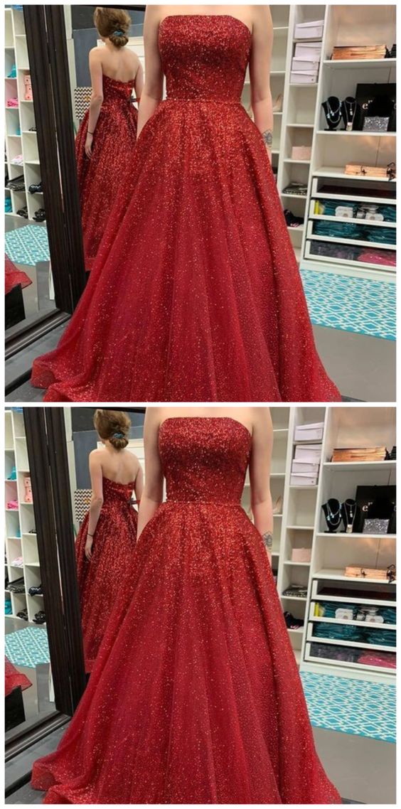 Glitter Red Sequins Long Ball Gown long prom dress cg8972