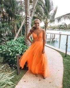 Straps Orange Boho Long Prom Dress cg8995