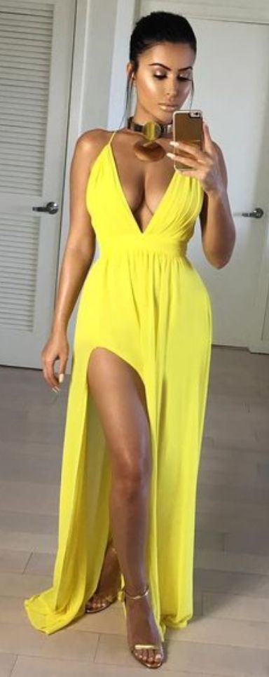 Yellow Prom Dress,Long Prom Dresses,Side Slit Prom Gown,Chiffon Prom Dress, cg9029
