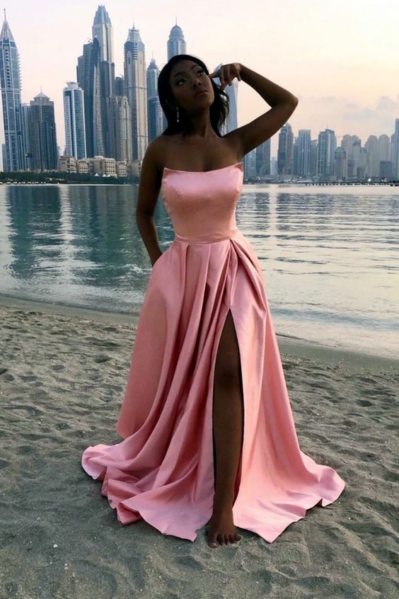 Elegant Strapless Pink Prom Dress cg9037