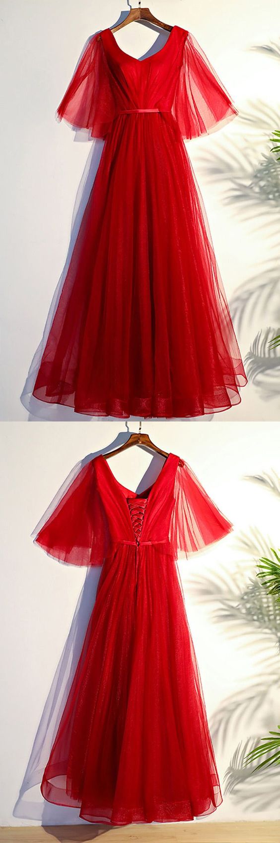 Cheap Prom Dresses Flowy Red Butterfly Sleeves Long Formal Party Dress cg9088