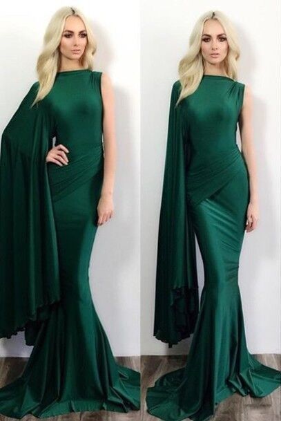 Dark Green Mermaid Evening Gowns One Shoulder Stylish Formal Prom Dresses cg9090