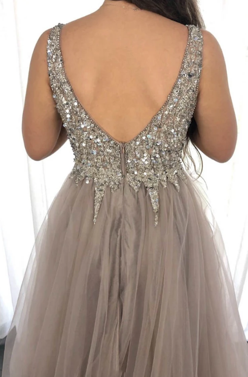A line tulle beads long prom dress evening dress cg9101