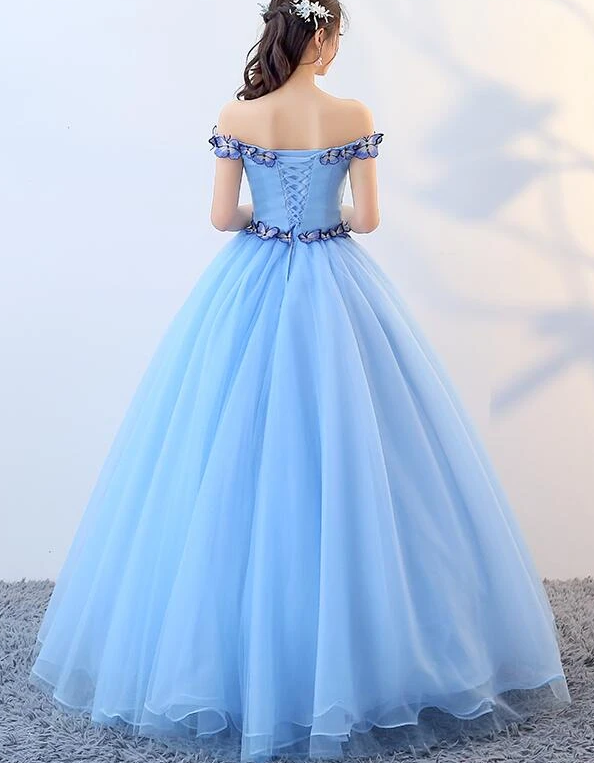 Beautiful Blue Off Shoulder Long Party prom Dress, Sweet 16 Dresses cg9102