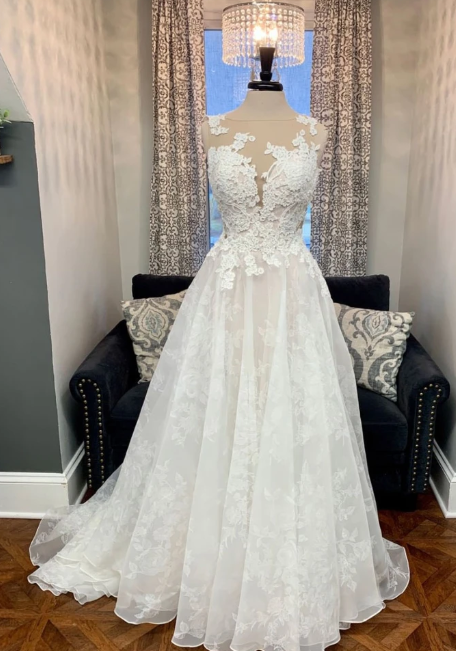 WHITE ROUND NECK TULLE LACE LONG PROM DRESS LACE FORMAL DRESS cg9105