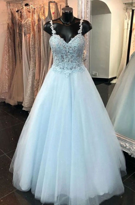 BLUE SWEETHEART TULLE LACE LONG PROM DRESS BLUE FORMAL DRESS cg9106