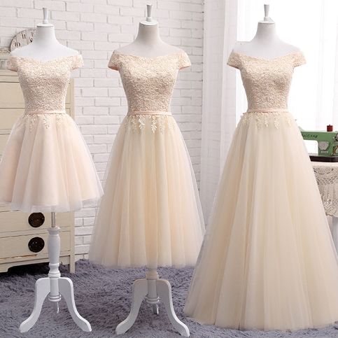 Elegant a line champagne lace off shoulder prom dress, lace evening dresses cg9135