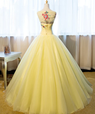 YELLOW TULLE OFF SHOULDER A-LINE FLOOR LENGTH EVENING DRESS PROM DRESS WITH FLOWER APPLIQUES cg9194