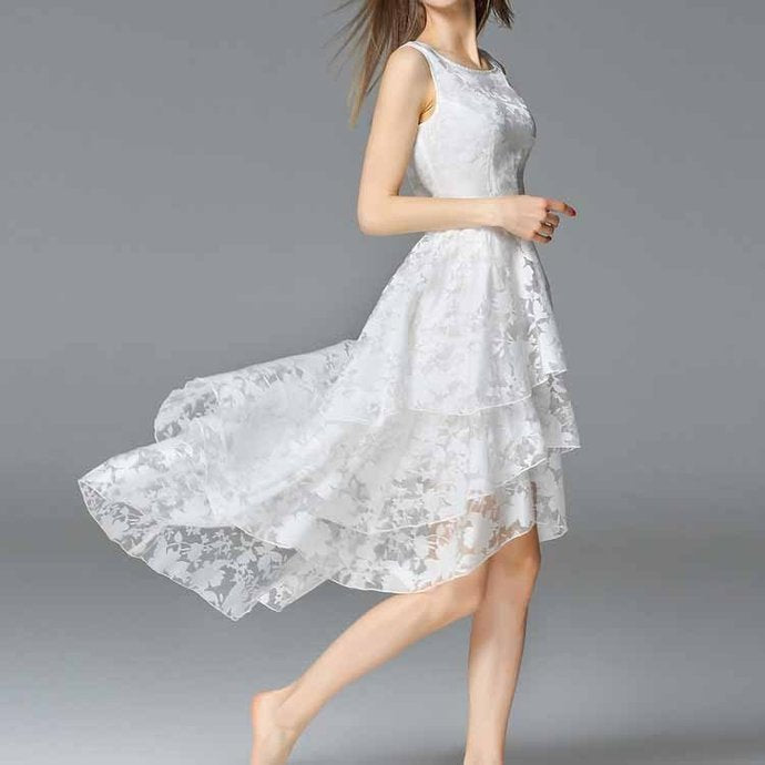 Cute White Tulle Sweetheart High Low Party Dress, High Low Formal prom Dress cg9217