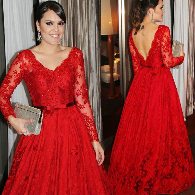 Red Long Sleeve Prom Dress, Handmade Prom Dress,Long Prom Dresses cg9310