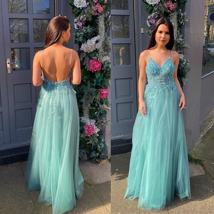 Charming Prom Dress,Tulle Prom Gown,Spaghetti Straps Evening Dress,A-Line Prom Gown cg9333