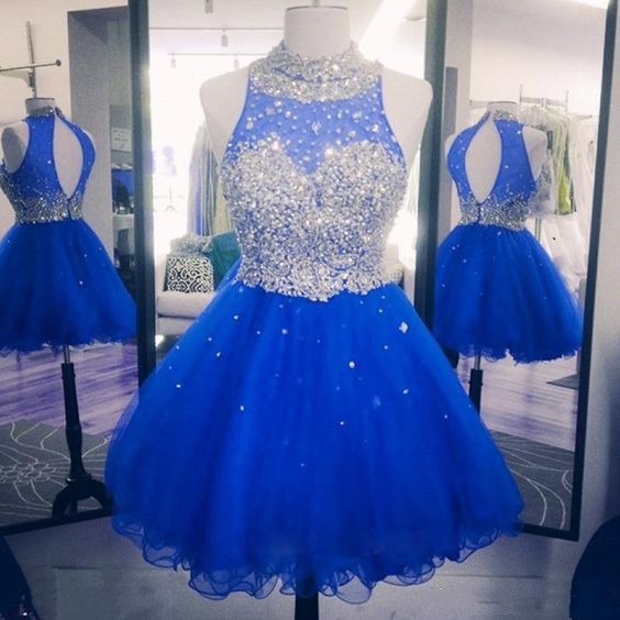 Elegant Beaded Tulle Royal Blue Short Homecoming Dress cg9353
